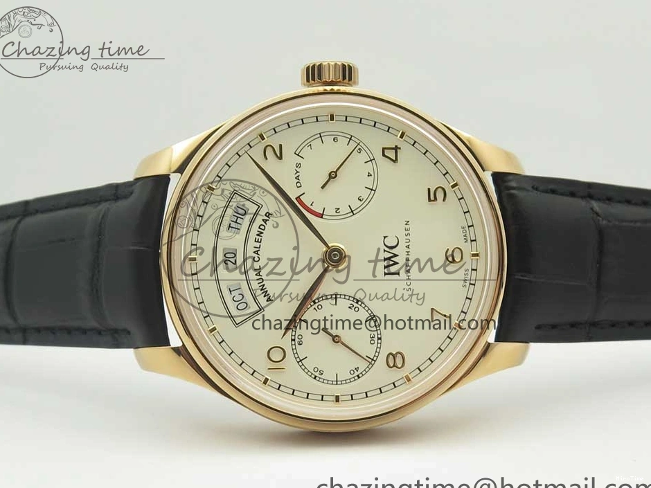 MIROTIME 0107 Thermal Portuguese Real PR Real Annual Calendar IW503501 RG ZF 1:1 Best Edition White Dial on Black Leather Strap A 7150